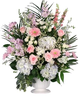Consoling Pastels — Sympathy urn arrangement